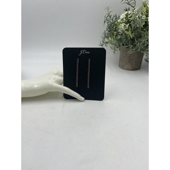 J. Crew Beautiful Blue Crystal Linear Dangle Gold Tone Earrings New - Picture 3 of 9